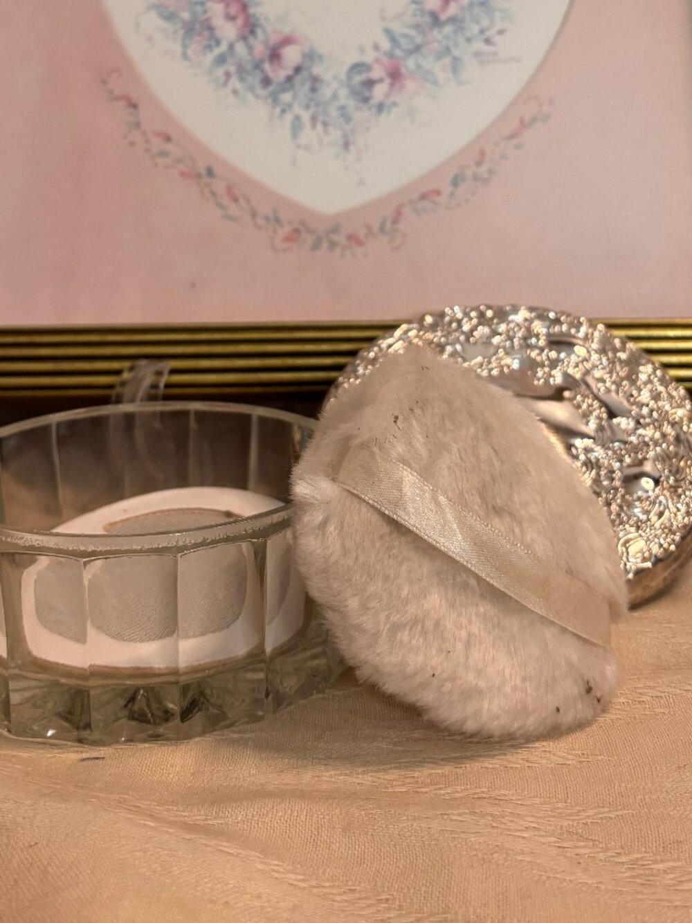 VTG International Silver Co Silver-Plated Powder Jar Mirror Set NIB
